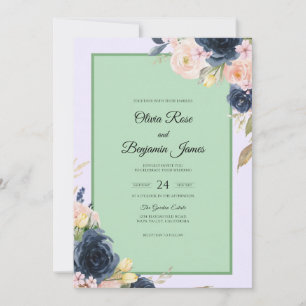 Invitation Bouquet de mariage eucalyptus Indigo Menthe