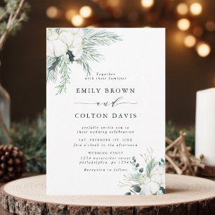 Invitation Bouquet de mariage Evergreen & Cotton Flower 