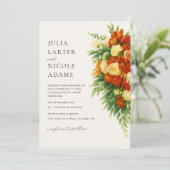 Invitation Bouquet de mariage Fleurs orange vert coucher de s (Debout devant)