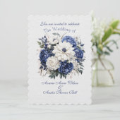 Invitation Bouquet de Mariage floral bleu et blanc (Debout devant)