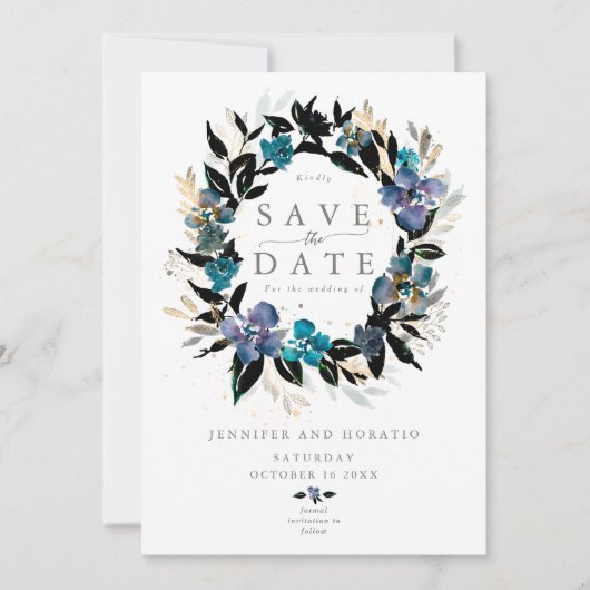 Invitation Bouquet de Mariage Floral turquoise bleu (Devant)