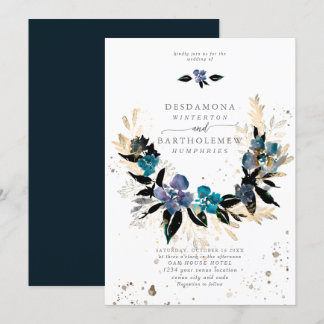 Invitation Bouquet de Mariage floral turquoise bleu