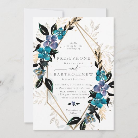 Invitation Bouquet de Mariage Floral turquoise bleu (Devant)