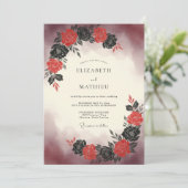 Invitation Bouquet de mariage peint rouge (Debout devant)