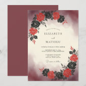 Invitation Bouquet de mariage peint rouge (Devant / Derrière)