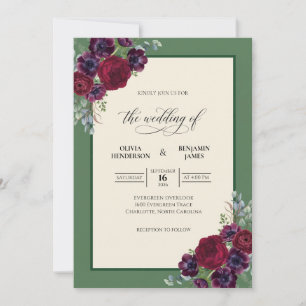 Invitation Bouquet de mariage profond aux olives et eucalyptu