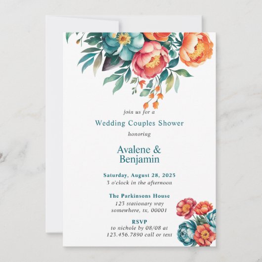 Invitation Bouquet de Mariage Rayant Peony Couples Douche (Devant)