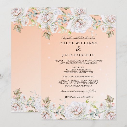 Invitation Bouquet de mariage rose corail blanc rose (Devant / Derrière)