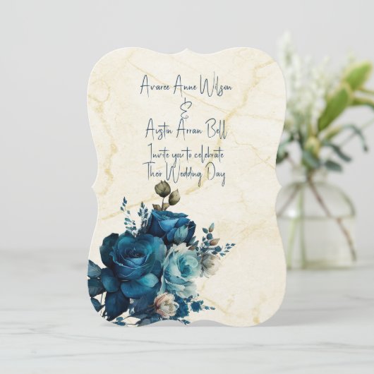 Invitation Bouquet de Mariage Turquoise foncé (Debout devant)