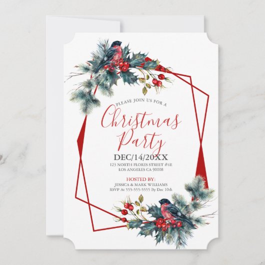 Invitation Bouquet de Noël & bullfinch (Devant)