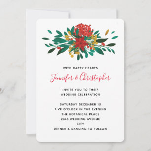 Invitation Bouquet de Noël rouge vert et or moderne pour mari