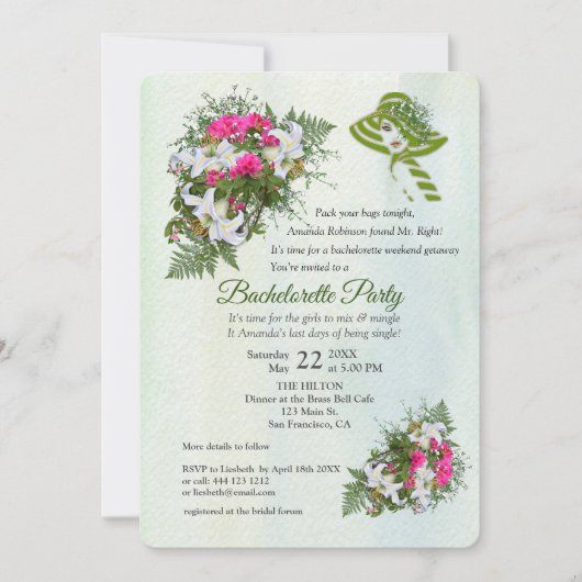 Invitation Bouquet de Parties scintillant d'or Bachelorette P (Devant)