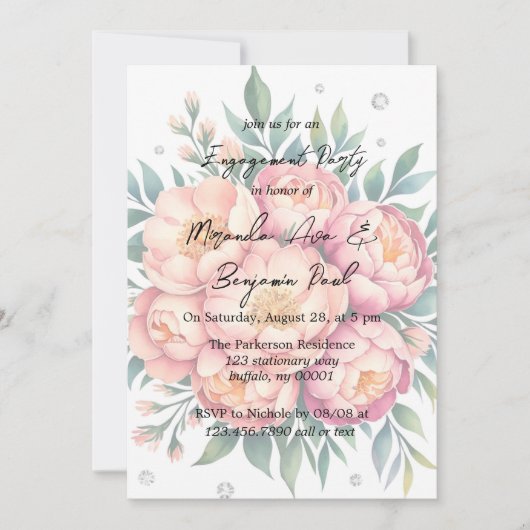 Invitation Bouquet de Pêche avec Partie d'engagement Diamants (Devant)