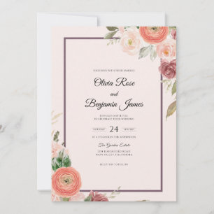 Invitation Bouquet de pêche bordeaux Poussière d'eucalyptus M