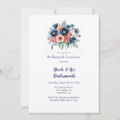 Invitation Bouquet de peinture bleu et corail Bridesmaitres D (Devant)
