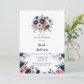 Invitation Bouquet de peinture bleu et corail Brunch et bulle (Debout devant)