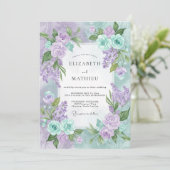 Invitation Bouquet de Pervenche Violette Mariage Eucalyptus (Debout devant)