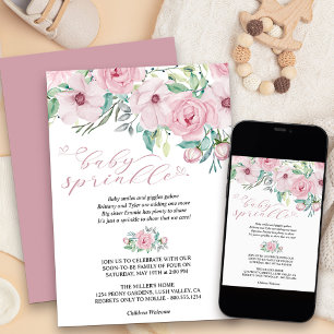 Invitation Bouquet de pivoines florales aquarelles pour bébé