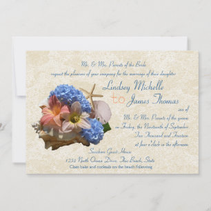 Invitation Bouquet de plage et coquillages Destination Mariag