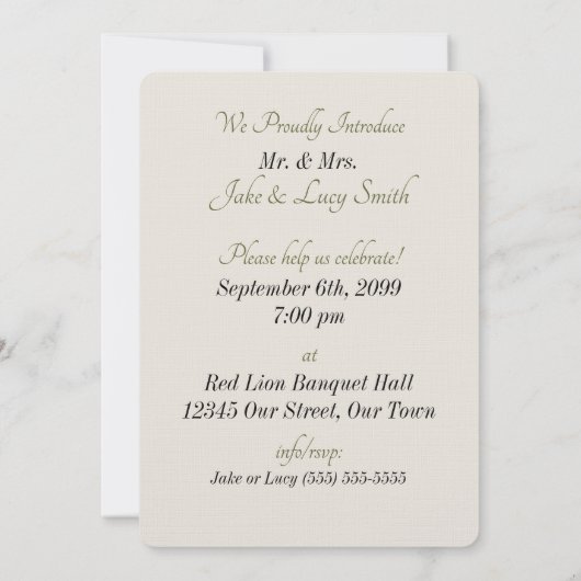 Invitation Bouquet de réception de mariage et vert (Dos)