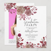 Invitation Bouquet de rose 3D photo florale graduation botani (Devant / Derrière)
