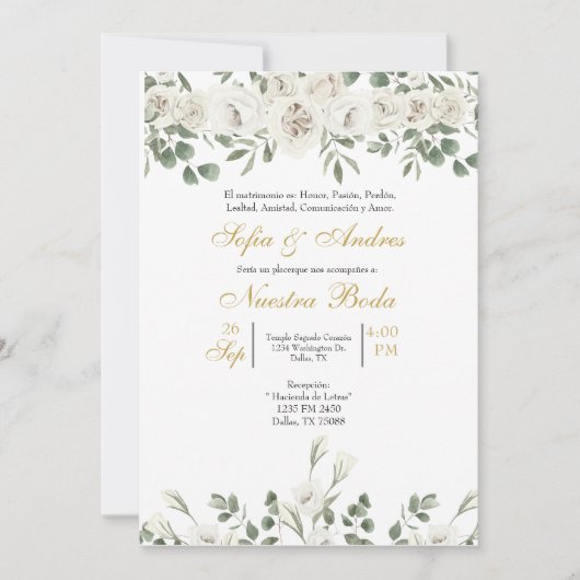 Invitation Bouquet de rose blanche (Devant)
