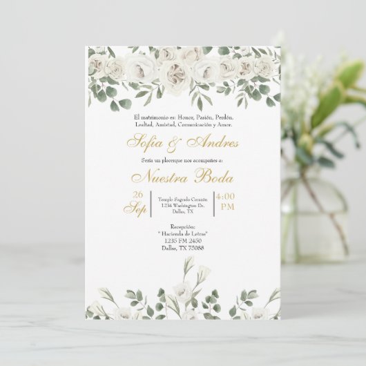 Invitation Bouquet de rose blanche (Debout devant)