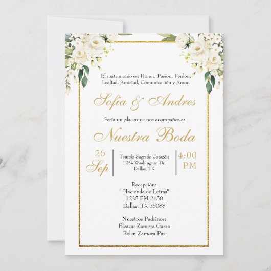 Invitation Bouquet de rose blanche (Devant)