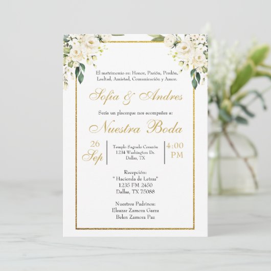 Invitation Bouquet de rose blanche (Debout devant)