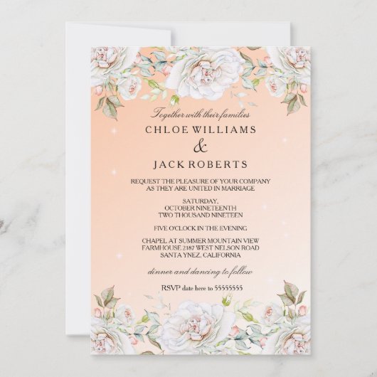 Invitation Bouquet de rose de corail blanc mariage (Devant)