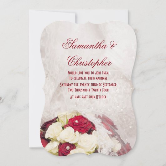 Invitation Bouquet de rose et mariage de robe rouge (Devant)