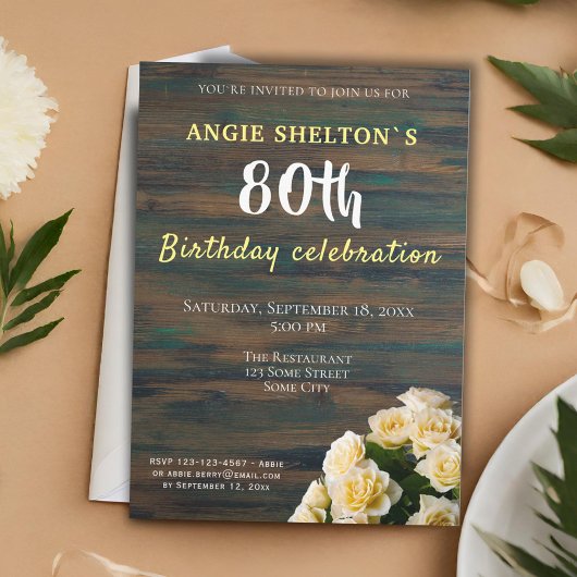 Invitation Bouquet de rose jaune 80e anniversaire Fête floral