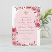 Invitation Bouquet de rose première communion (Debout devant)