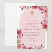 Invitation Bouquet de rose première communion (Devant / Derrière)
