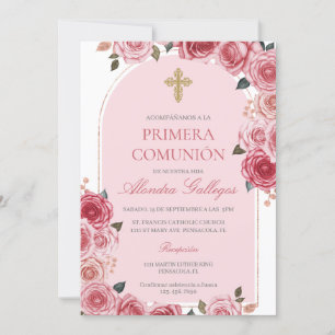 Invitation Bouquet de rose première communion