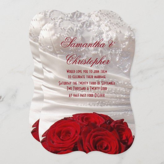 Invitation Bouquet de rose rouge et mariage de robe (Devant / Derrière)