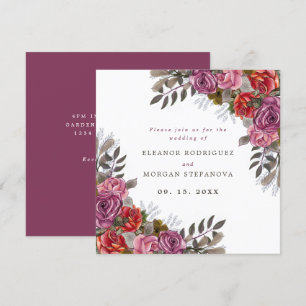 Invitation Bouquet de rose rouge violet