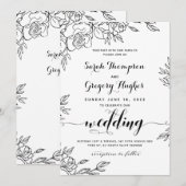 Invitation Bouquet de roses Calligraphie rustique de mariage (Devant / Derrière)