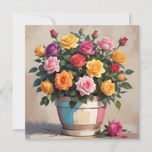 Invitation Bouquet de roses colorées (Devant)
