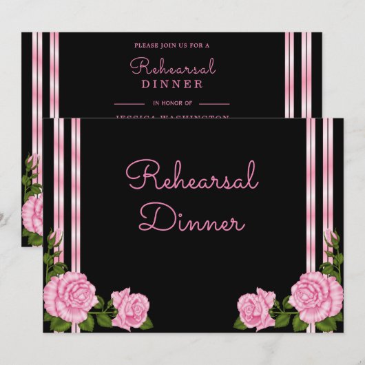 Invitation Bouquet de roses d'angle Chic Élégant pour répétit (Devant / Derrière)