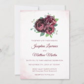 Invitation Bouquet de roses de Bourgogne Monogramme Mariage I (Devant)
