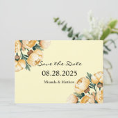 Invitation Bouquet de roses jaunes beurrés Save the Date (Debout devant)
