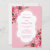 Invitation Bouquet de roses roses florales pour fête d'annive (Devant)