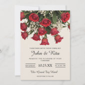 Invitation Bouquet de Roses Rouges romantiques Détails Mariag (Devant)