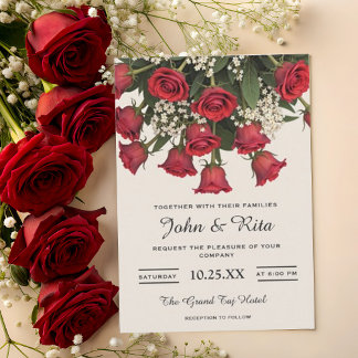 Invitation Bouquet de Roses Rouges romantiques Détails Mariag