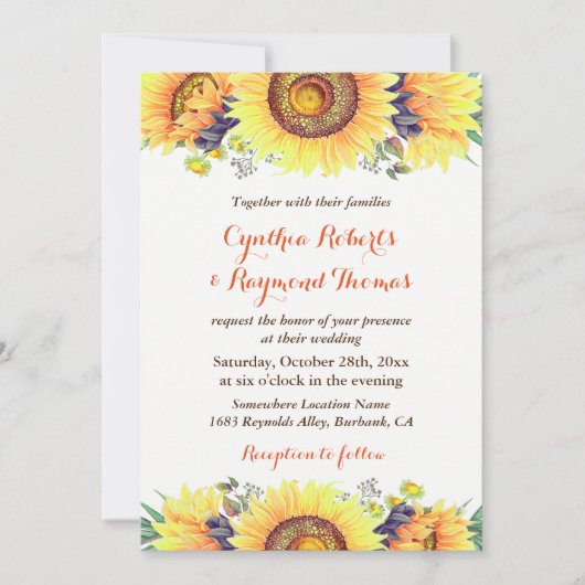 Invitation Bouquet de tournesol brillant Rustic Chic Mariage (Devant)