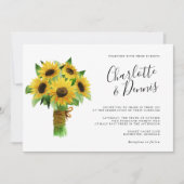 Invitation bouquet de tournesol et bleu marine mariage horizo (Devant)