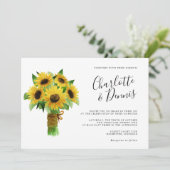 Invitation bouquet de tournesol et bleu marine mariage horizo (Debout devant)