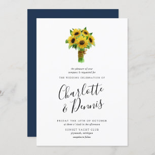 Invitation Bouquet de tournesol et mariage de la marine