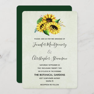 Invitation Bouquet de tournesol jaune en Mariage d'aquarelle
